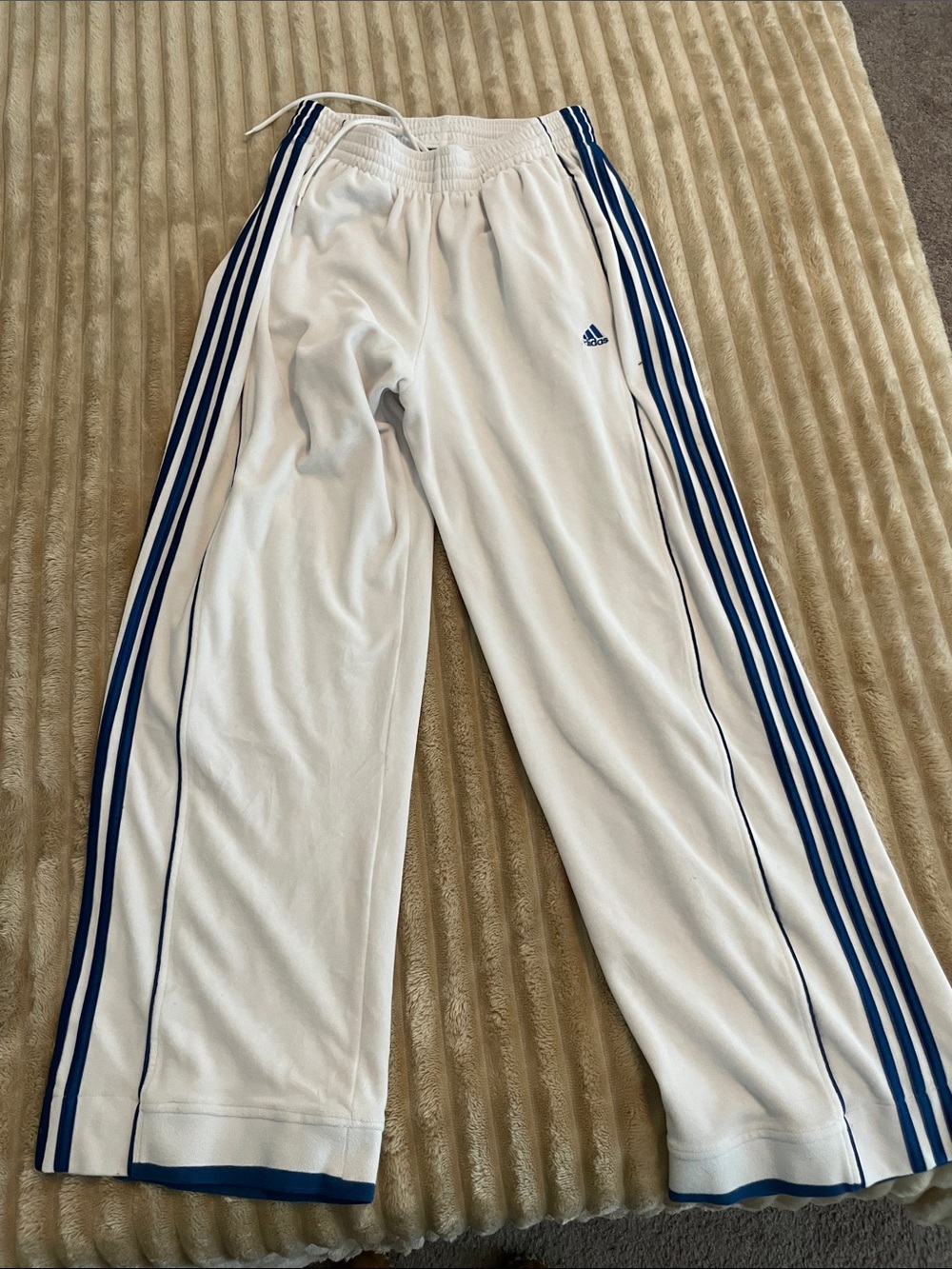 adidas White Track Pants with Navy Triple Stripes